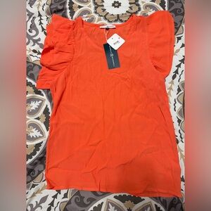Newport News Women's Bright Orange Ruffle Sleeve Blouse